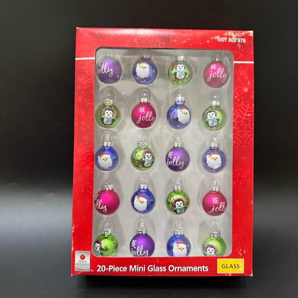 Home Accents 20-pc Mini Glass Jolly Santa Purple Pink Green Mini Ball Ornaments